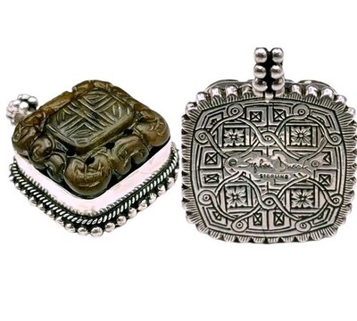 51g Stephen Dweck Sterling Silver Enhancer 2'' Pendant W/ Carved Stone Chinese  