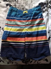 Cat Jack Kid's Boys Board Shorts Swim Trunks. Blue Orange Stripe Boy's M 8-10