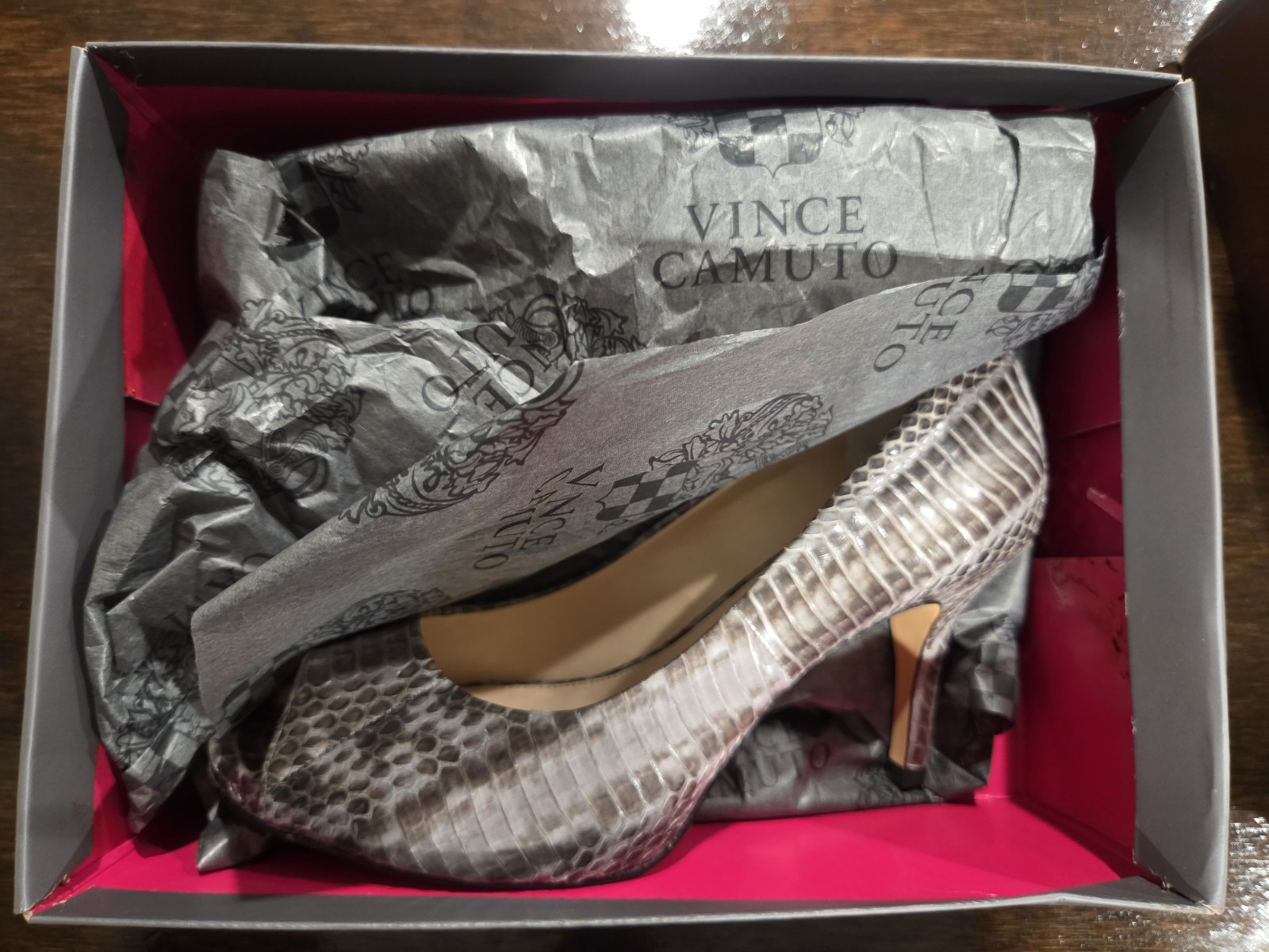 Vince Camuto VC-Kiley Open Toe Heel Pump Multi Grey Glazed Snake - Size 9M NIB image 4