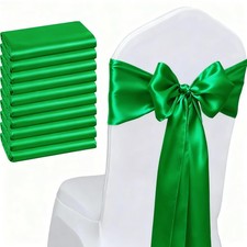 Satin Green Chair Sashes Bows 7x108 Inch Wedding Ribbons Pack of 50
