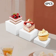 6Pcs White Rectangular Display Stands Pmma Tabletop Stands Three Sizes 11.02Lbs