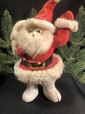Vintage Christmas Santa Claus Figurine Flocked Formed Cardboard Putz Style
