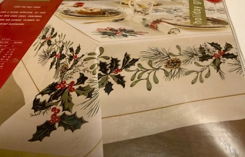Lenox Holiday Greetings 70" Round Tablecloth – Elegant Holiday Table Linen - Picture 3 of 6