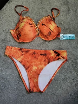 Sielei Luxus orange hell Bikini-Größe 34b/8-10-detaillierte Cups-Neu mit Etikett