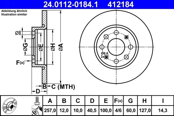 2X ATE Bremsscheibe 24.0112-0184.1 Passend FüR Fiat Opel-image