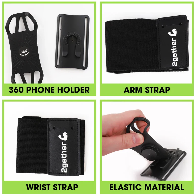 Нарукавник беговой для сотового телефона 4-6,5 дюйма - съемный и вращающийся на 360° универсальный черный - Изображение 2 из 3