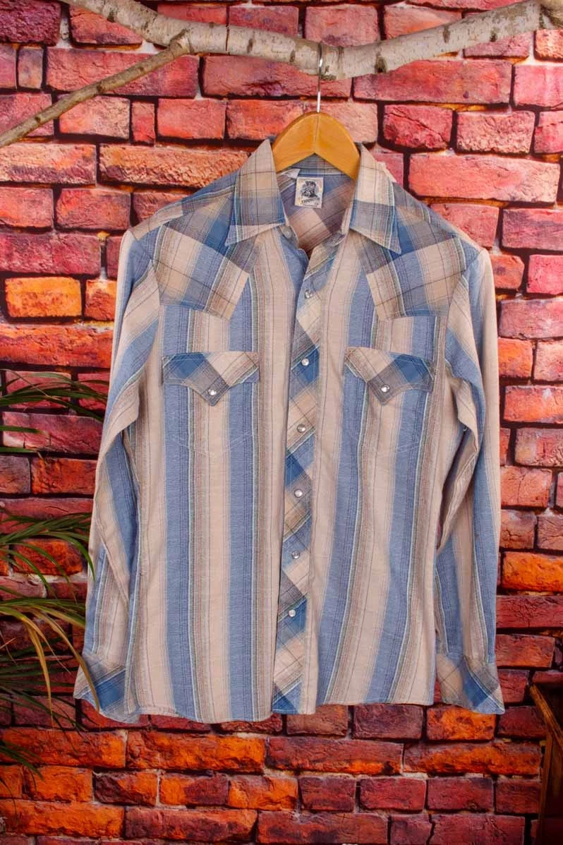 Chemise Vintage Structure, Flanelle Années 90, Col Mandarin, Homme Taille L, Bleu/violet