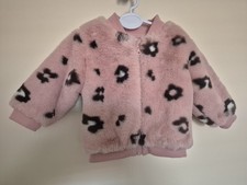 NUTMEG Baby Girls Pink With Leopard Print Faux Fur Jacket Age 3-6 Months Used