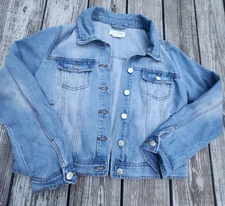 CISONO Denim Jacket Womens Medium Blue Light Wash Button Front Pockets Casual