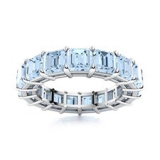 Aquamarine Prong-Set Square 4.00mm Full Eternity Band Ring With Rhodium Plated