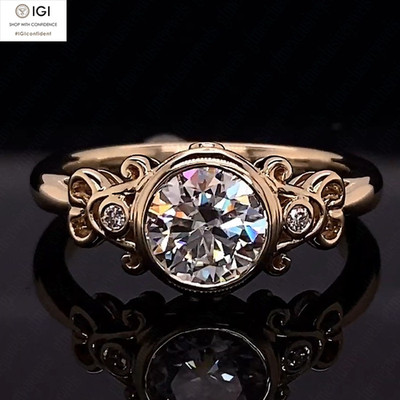 IGI 2.00Ct Round E VS1 Lab Grown Diamond Royal Style Ring Solid 14K Yellow Gold