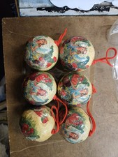 Set Of 6 Vintage Polystyrene Christmas Baubels / Decorations