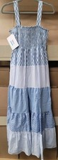 Sandro Paris Women's Size 42 US Tiered Maxi Dress Patchwork Print Blue New