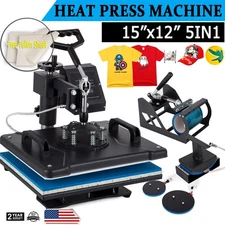 5 In 1 Heat Press Machine Digital Transfer Sublimation T Shirt Hat Plate Cap Mug