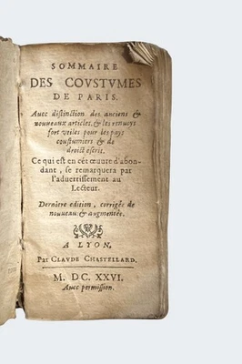 DROIT-Sommaire des coustumes de Paris, Lyon, 1626-ÉDITION PORTATIVE RARISSIME - Photo 1/4
