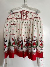 Vintage Christmas Apron Folk Style Dancers, Poinsettia Holly Hostess Apron