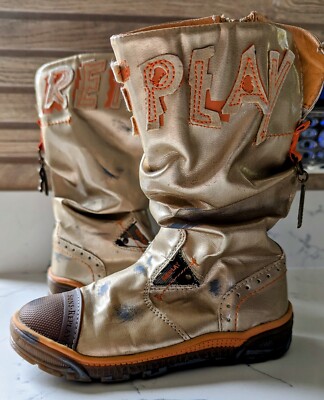Mädchen Replay Gold Distressed Stiefel EU29 Neu ohne Karton von Naughties Y2K 00er