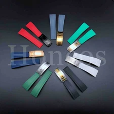20 21MM Rubber Black strap Band Deployment Buckle Clasp Fits For Rolex Deepsea 
