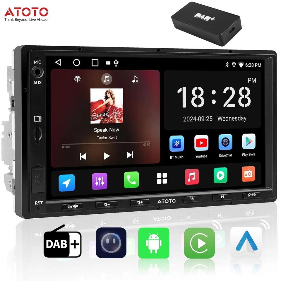 ATOTO A5L Doppel Din Android DAB+/DAB Autoradio CarPlay RDS mit Navigation AM/FM