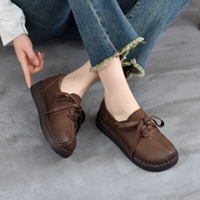 New Women's Soft Leather Shoes Lace Up Flats Round Toe Casual Spring Pump Shoes