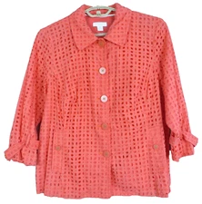 CJ1125 NEW CHARTER CLUB Women's Cotton Jacket 3/4 Sleeve Eyelet Georgia Peach 0X