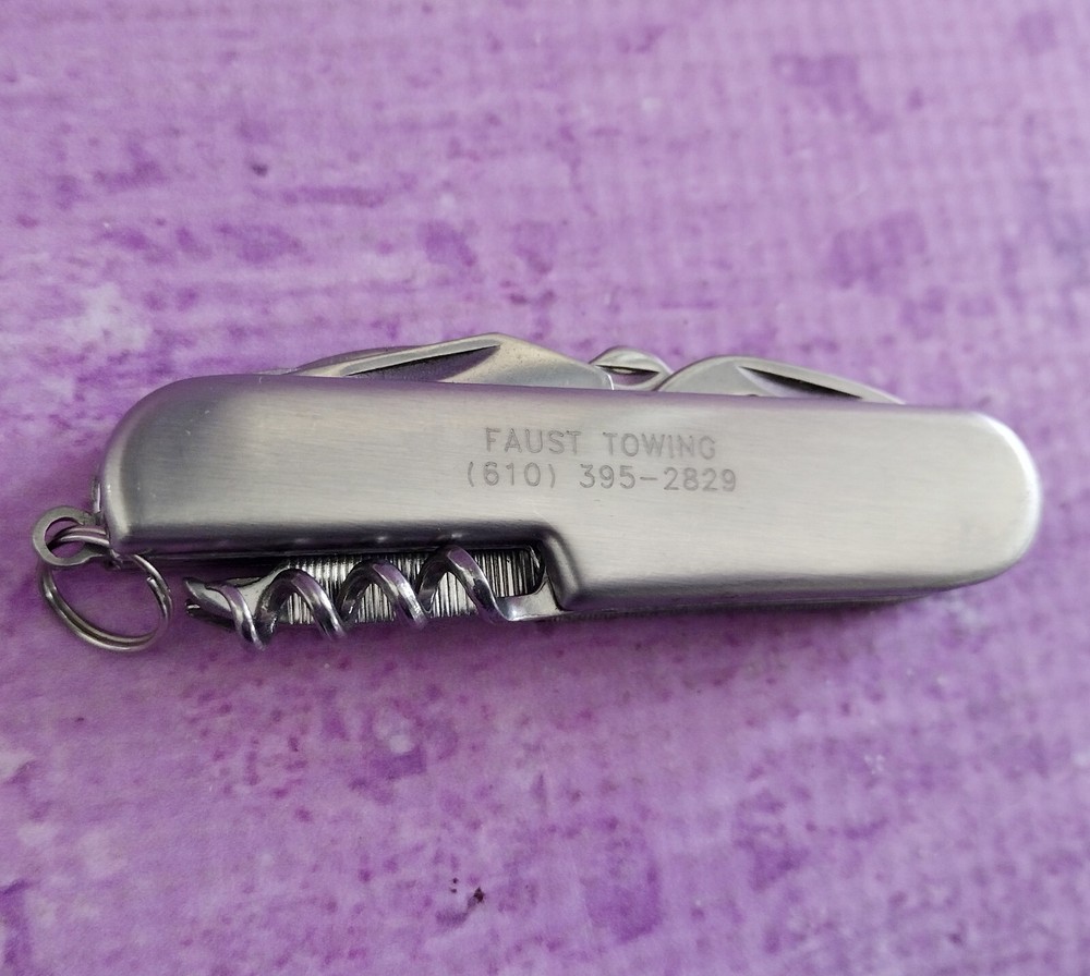 Stainless Steel Multi Tool Pocket Knife with Faust Towing PA Box Logo Stainless Steel Multi Tool Pocket Knife with Faust Towing PA Box Logo