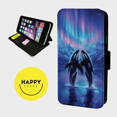 ORCA WALE AURORA BOREALIS - Kunstleder Klapp Handy Hülle Cover - iPhone/Samsung
