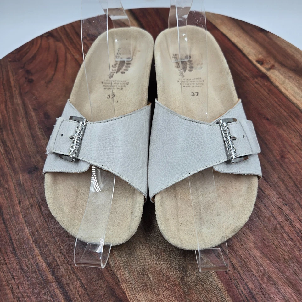 Spring Step Sandals Women's 37 / 6.5 Gray Tan Leather Comfort Slide Buckle - Image 3 of 4