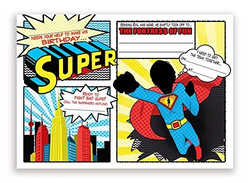 Superhero LARGE Invitations - 10 Invitations 10 Envelopes - Picture 1 of 1