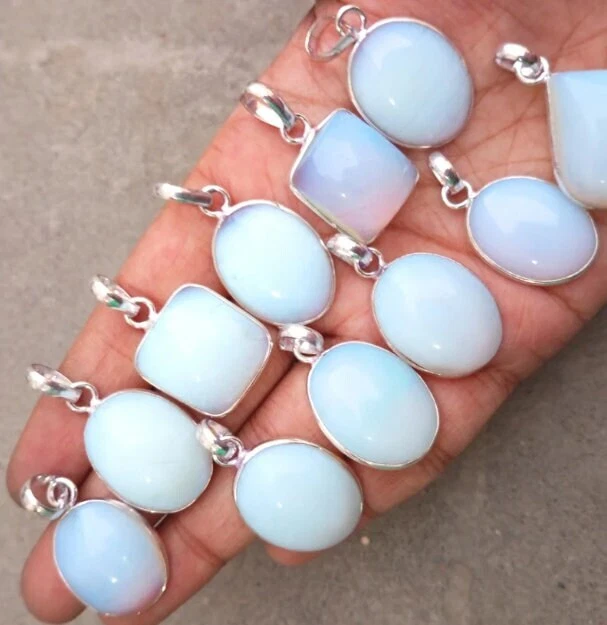 Elegante Lote Colgante Collar Opalita, Chapado en Plata 925 Hecho a Mano Regalo de Navidad~ Foto 2 de 2