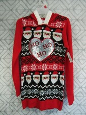 New No Boundaries Christmas Sweater Size S 3 5 Juniors Red Hoodie Sherpa Sequins