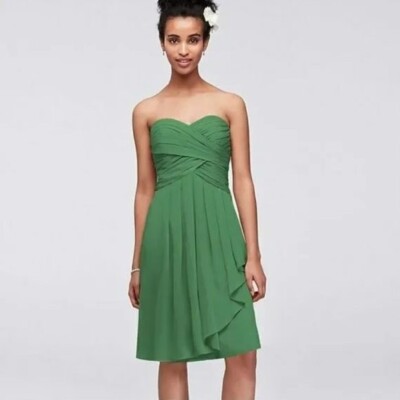 david's bridal short crinkle chiffon dress Davids Bridal Short Crinkle Chiffon Dress Front Cascade Mint Green Size 0  Zipper