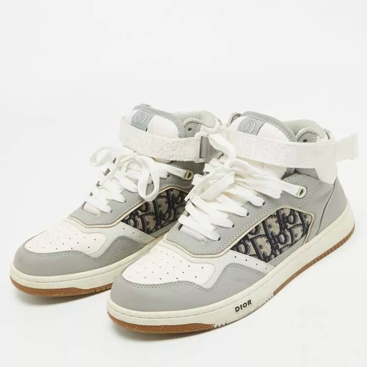 Authentique Dior Haut Monogramme Chaussures Signature Haut Baskets Gris Blanc 42