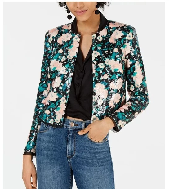 Chaqueta Blazer Abbie Rachel Zoe Nueva Con Etiquetas Verde Rosa Negro Floral Lentejuelas Talla 8 Foto 2 de 4