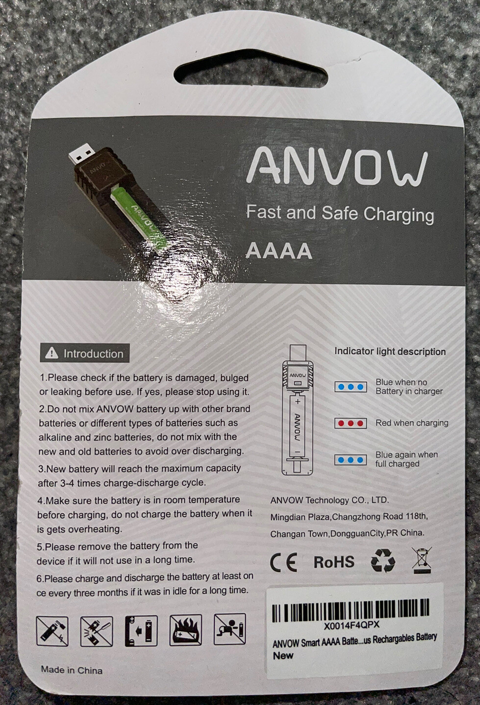 ANVOW USB Battery Charger Rechargeable AAAA Batteries For Surface