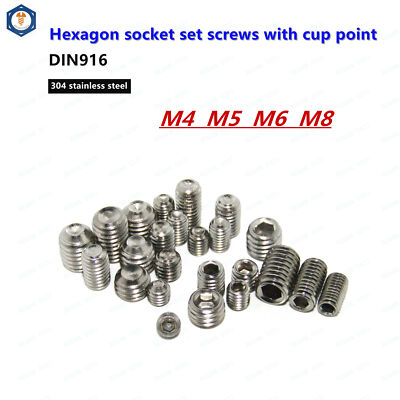 M4 M5 M6 M8 Stainless Steel Grub Screws Allen Socket Set Screws Cup Point DIN916