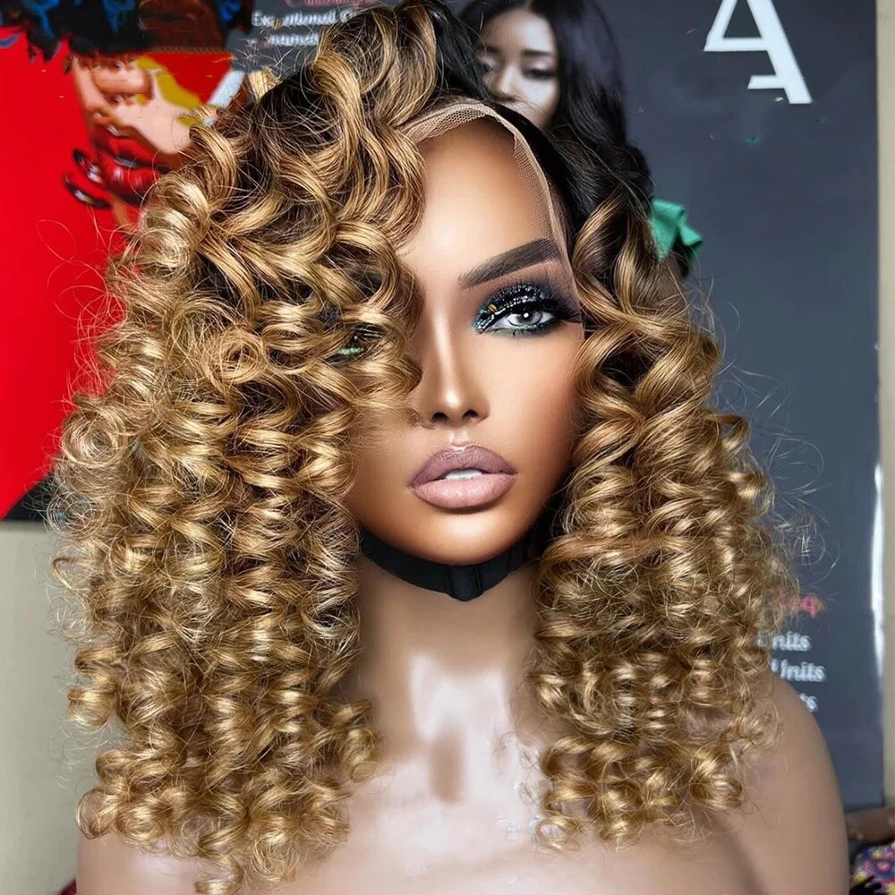 Ombre Brown Curly Wigs Human Hair Brazilian 4x4 Lace Front  display picture 2