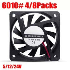 4/8Pcs High Speed 5/12/24V 60X10mm DC 2 Pin Brushless Cooling Fan Exhaust IDE