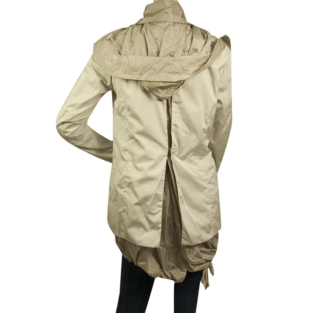 MONCLER Yukari Giubbotto beige impermeabile leggero giacca asimmetrica cappuccio rimovibile 1