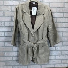 Donna-claire Jacket Womens 24 Tan Stone Pinstripe Belted Button 3/4 Flare Sleeve