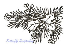 Pine Branch Holly Corner Wood Mounted Rubber Stamp NORTHWOODS E2904 New