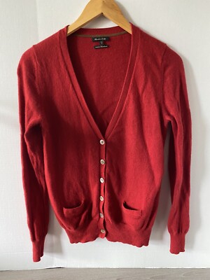 Massimo Dutti Womens Cardigan Sweater Red Cashmere Long Sleeve V