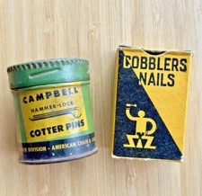 Lot of 2 vintage Cobblers Nails & Campbell Hammer-lock Cotter Pins Auto Kit USA