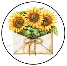 SUNFLOWERS LETTER MAIL ENVELOPE SEALS LABELS STICKERS PARTY FAVORS