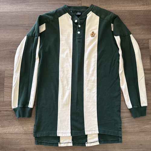 Polo Ralph Lauren, Rare 90’s Vtg Polo Ralph Lauren Vertical Stripe Crest Rugby Henley Green / White