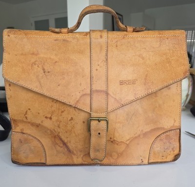 BREE Leather Bag Tan Vintage Briefcase Distressed