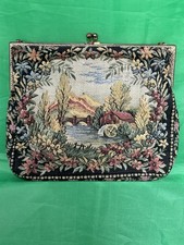 1920s Floral Petit Needlepoint Tapestry Antique Art Deco Flapper Handbag Purse