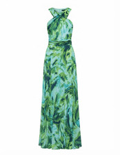 Xscape Tropical Twist Neck Sleeveless Printed Chiffon Dress Aqua Green 4