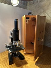 Vintage OPTIKON Wetzlar Germany 4564 Microscope - Quality Wood Case And Key -