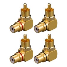 RCA Right Angle Adapter - 90 Female to Male Gold-Plated Connector for Wall Mount